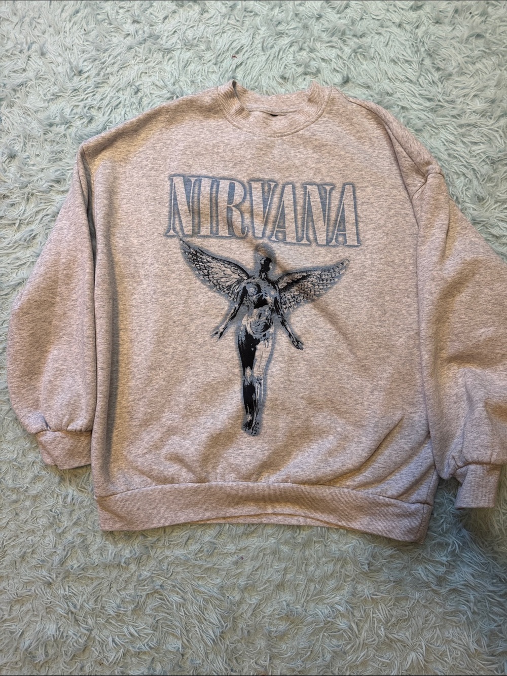 H&M Heather Gray Nirvana Crewneck with Angel Graphic woman’s large.